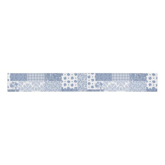 Nostalgische Indigo Faux Patchwork Grosgrain Ribbo Grosgrain Lint (Voorkant)