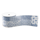 Nostalgische Indigo Faux Patchwork Grosgrain Ribbo Lint (Spoel)