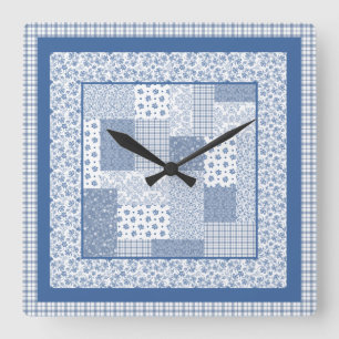 Nostalgische Indigo Faux Patchwork Square Wall klo Vierkante Klok