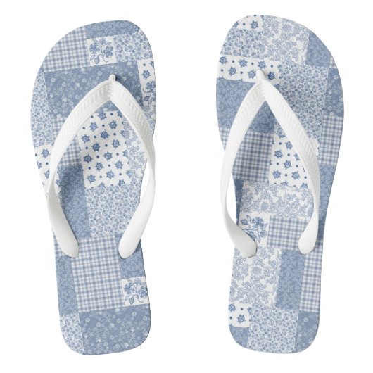 Nostalgische Indigo Faux Patchwork-Teenslippers Teenslippers (Voetbed)
