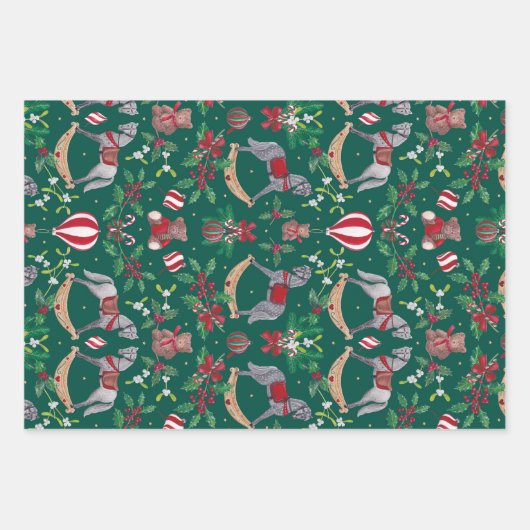 Nostalgische kerst Rocking Horse Beer feestelijk Inpakpapier Vel (Voorkant)