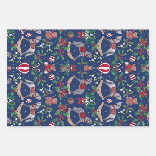 Nostalgische kerst Rocking Horse Beer feestelijk Inpakpapier Vel (Voorkant 2)