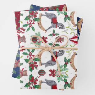 Nostalgische kerst Rocking Horse Beer feestelijk Inpakpapier Vel