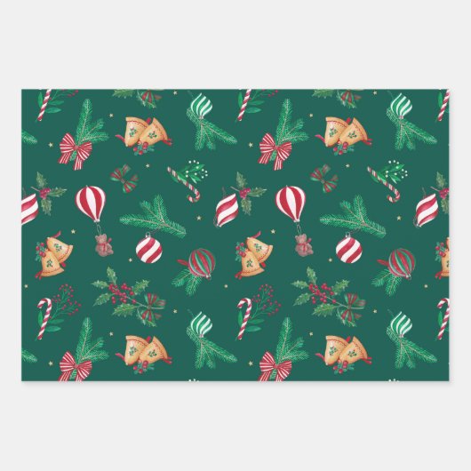 Nostalgische kerst Teddy Bears Baubles Holly Bows Inpakpapier Vel (Voorkant 3)