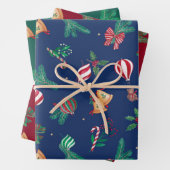 Nostalgische kerst Teddy Bears Baubles Holly Bows Inpakpapier Vel (In situ)