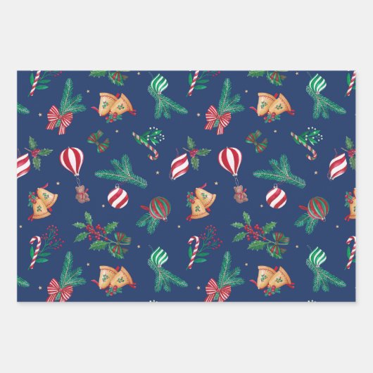 Nostalgische kerst Teddy Bears Baubles Holly Bows Inpakpapier Vel (Voorkant)