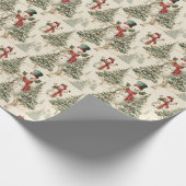 Nostalgische kerstbomen en sneeuwpop cadeaupapier (Hoek)