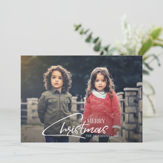 Nostalgische kerstcadeaufotokaart voor feestdagen feestdagenkaart (Staand voorkant)