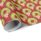 Nostalgische Kerstkrans Bow Schattige Fun Whimsica Cadeaupapier (Rol Hoek)