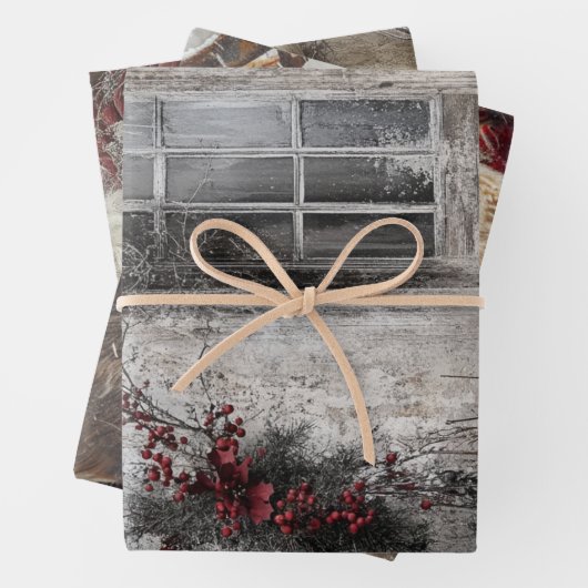 Nostalgische kerstlandschap Santa Inpakpapier Vel (In situ)