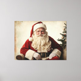 Nostalgische kerstman bij de kerstboom canvas afdruk
