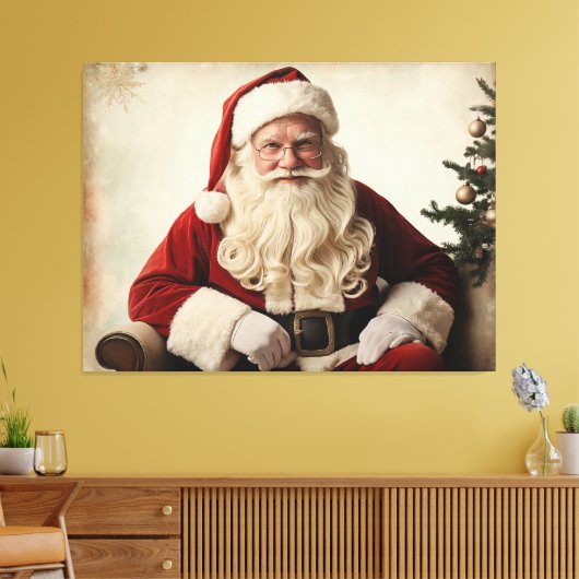 Nostalgische kerstman bij de kerstboom canvas afdruk (Insitu (Woonkamer))