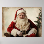 Nostalgische kerstman bij de kerstboom poster (Voorkant)