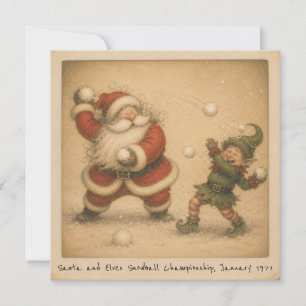Nostalgische Kerstman & Elf Sneeuwbalgevecht Foto Kaart