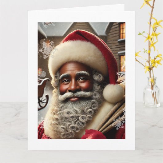 Nostalgische Kerstman Kaart (Gele Bloem)