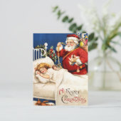 Nostalgische  kerstman met slapend meisje feestdagenkaart (Staand voorkant)