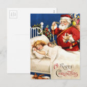 Nostalgische  kerstman met slapend meisje feestdagenkaart (Voorkant / Achterkant)