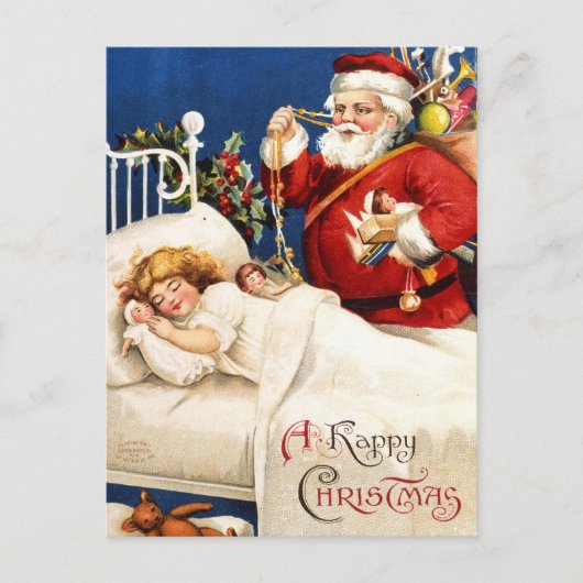 Nostalgische  kerstman met slapend meisje feestdagenkaart (Voorkant)