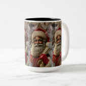 Nostalgische kerstman vreugdevolle tradities tweekleurige koffiemok (Voorkant rechts)