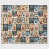 Nostalgische Kerstmis Collage Retro Vakantie Cadeaupapier (Vlak)