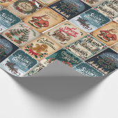 Nostalgische Kerstmis Collage Retro Vakantie Cadeaupapier (Hoek)