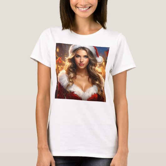 Nostalgische Kerstmis Santa Meisje T-shirt (Voorkant)