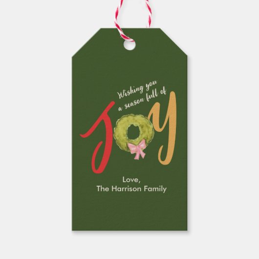 Nostalgische kerstmoderne kleurrijke typografie cadeaulabel (Voorkant)