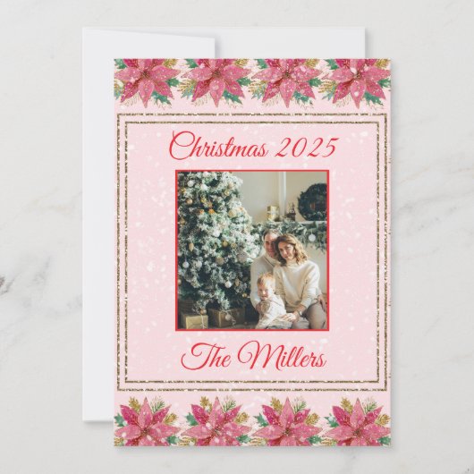 Nostalgische kerstpoinsettia feestdagenkaart (Voorkant)