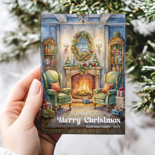 Nostalgische kerstscène kaart vintage vakantiegelu