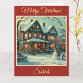 Nostalgische kerstscène met Snowman Kaart (Gele Bloem)