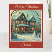 Nostalgische kerstscène met Snowman Kaart (Voorkant)