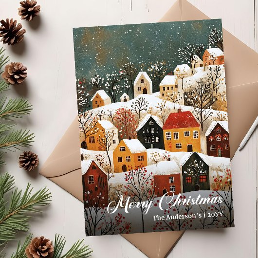 Nostalgische kerstscene Printbare kerstkaart