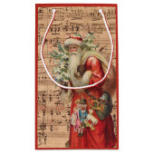 Nostalgische kerstspeelgoed en boom met blaasmuzie klein cadeauzakje (Achterkant)