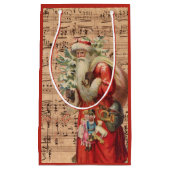 Nostalgische kerstspeelgoed en boom met blaasmuzie klein cadeauzakje (Voorkant)