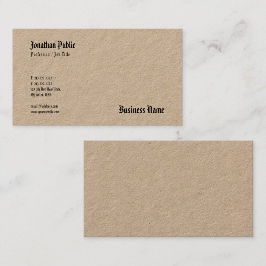 Nostalgische kijk Real Kraft Paper Elegant Sjabloo Visitekaartje (Voorkant / Achterkant)