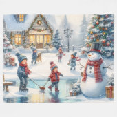 Nostalgische Kinder Schaatsen Christmas Fleece Dek (Voorkant (Horizontaal))