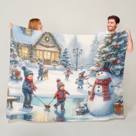 Nostalgische Kinderen Schaatsen Kerst Trui Deken (In situ)