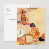 Nostalgische kinderen spelen in de zand briefkaart (Voorkant / Achterkant)