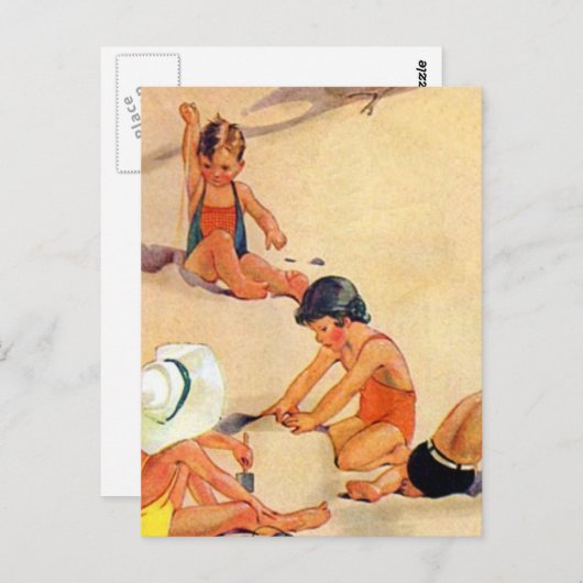 Nostalgische kinderen spelen in de zand briefkaart (Voorkant / Achterkant)