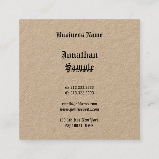 Nostalgische klassieke look Luxury Premium Kraft Vierkante Visitekaartje (Achterkant)