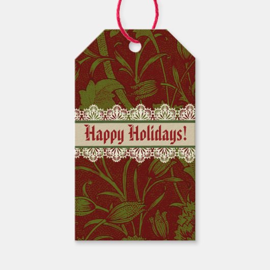 Nostalgische klassieker William Morris Red Holiday Cadeaulabel (Voorkant)