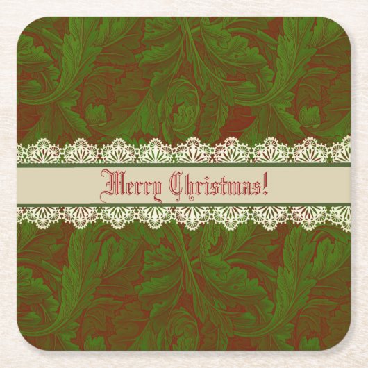 Nostalgische klassieker William Morris Red Holiday Kartonnen Onderzetters (Voorkant)