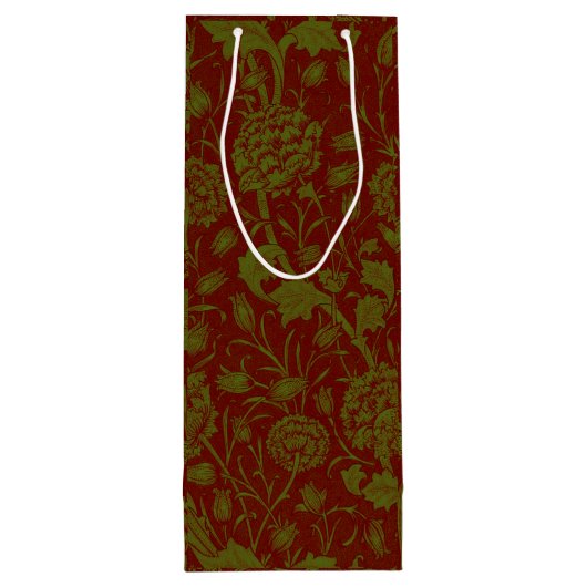 Nostalgische klassieker William Morris Red Holiday Wijn Cadeautas (Achterkant)