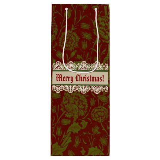 Nostalgische klassieker William Morris Red Holiday Wijn Cadeautas (Voorkant)
