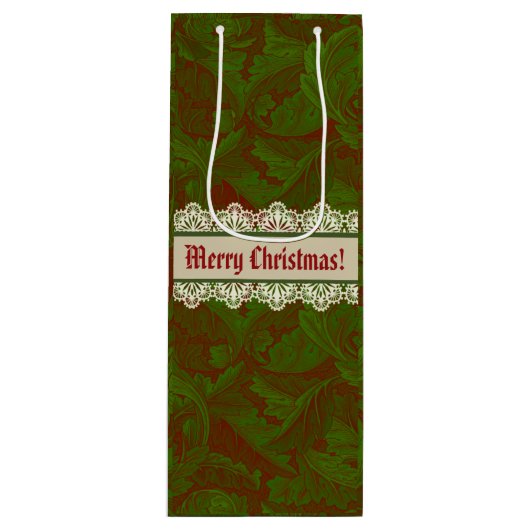 Nostalgische klassieker William Morris Red Holiday Wijn Cadeautas (Voorkant)