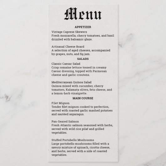 Nostalgische krant Bruiloft Menu (Voorkant)