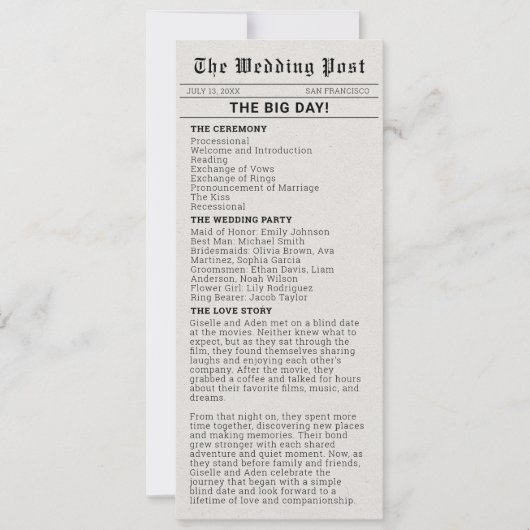 Nostalgische krant bruiloft programma (Voorkant)