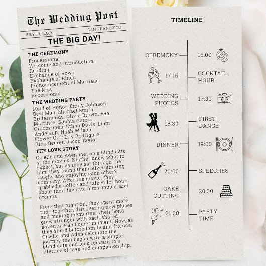 Nostalgische krant bruiloft programma