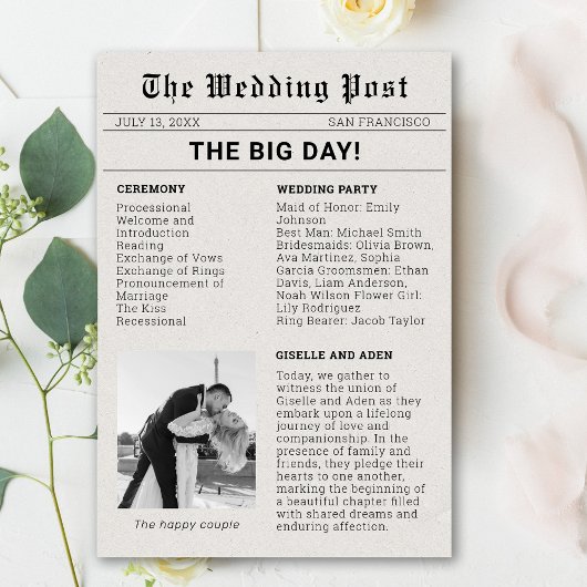 Nostalgische krant bruiloft programma