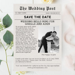 Nostalgische krant Bruiloft Save the Date Kaart